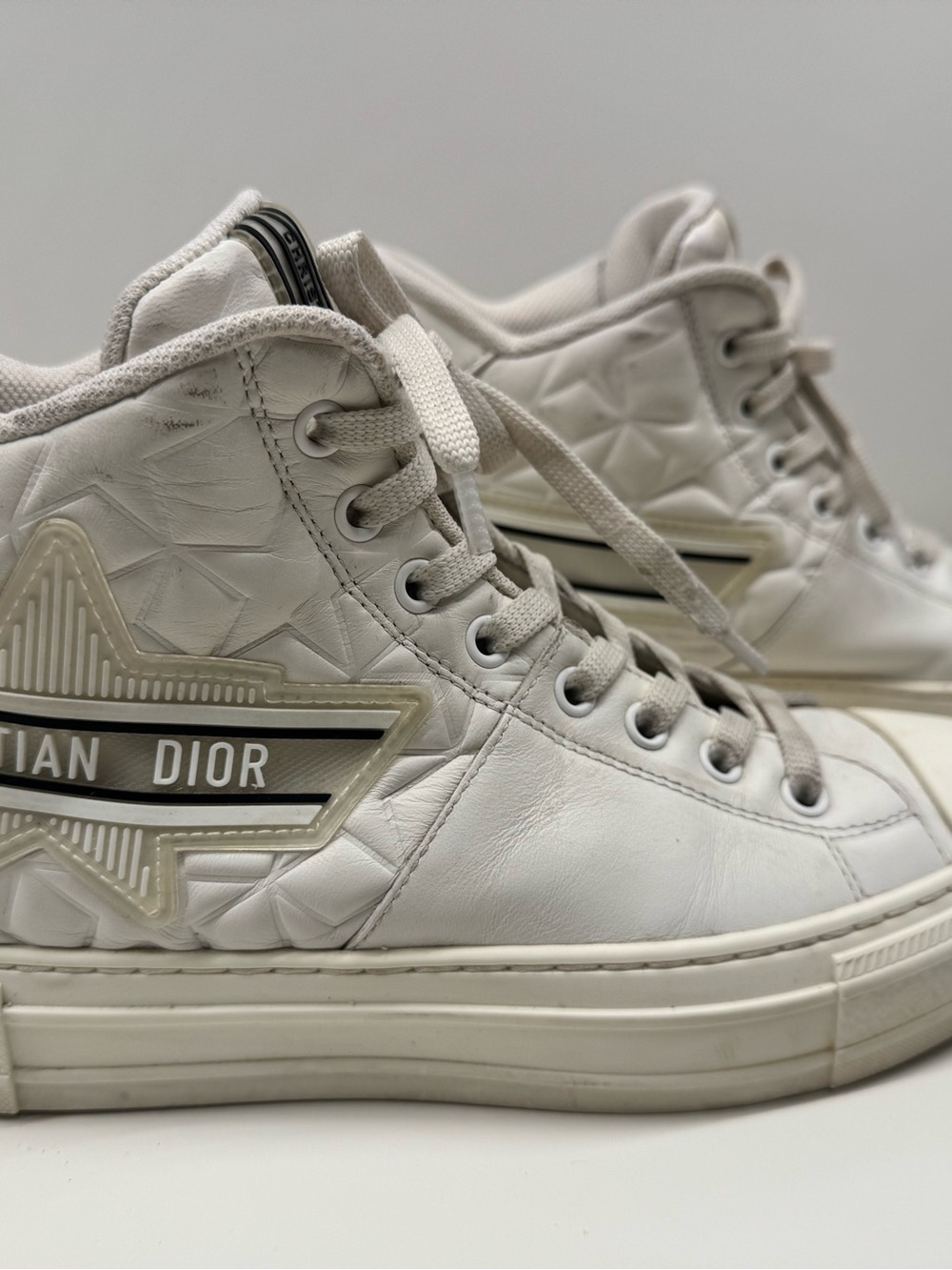 Christian Dior White Quilted High-Top Sneakers with Contrast Stripe